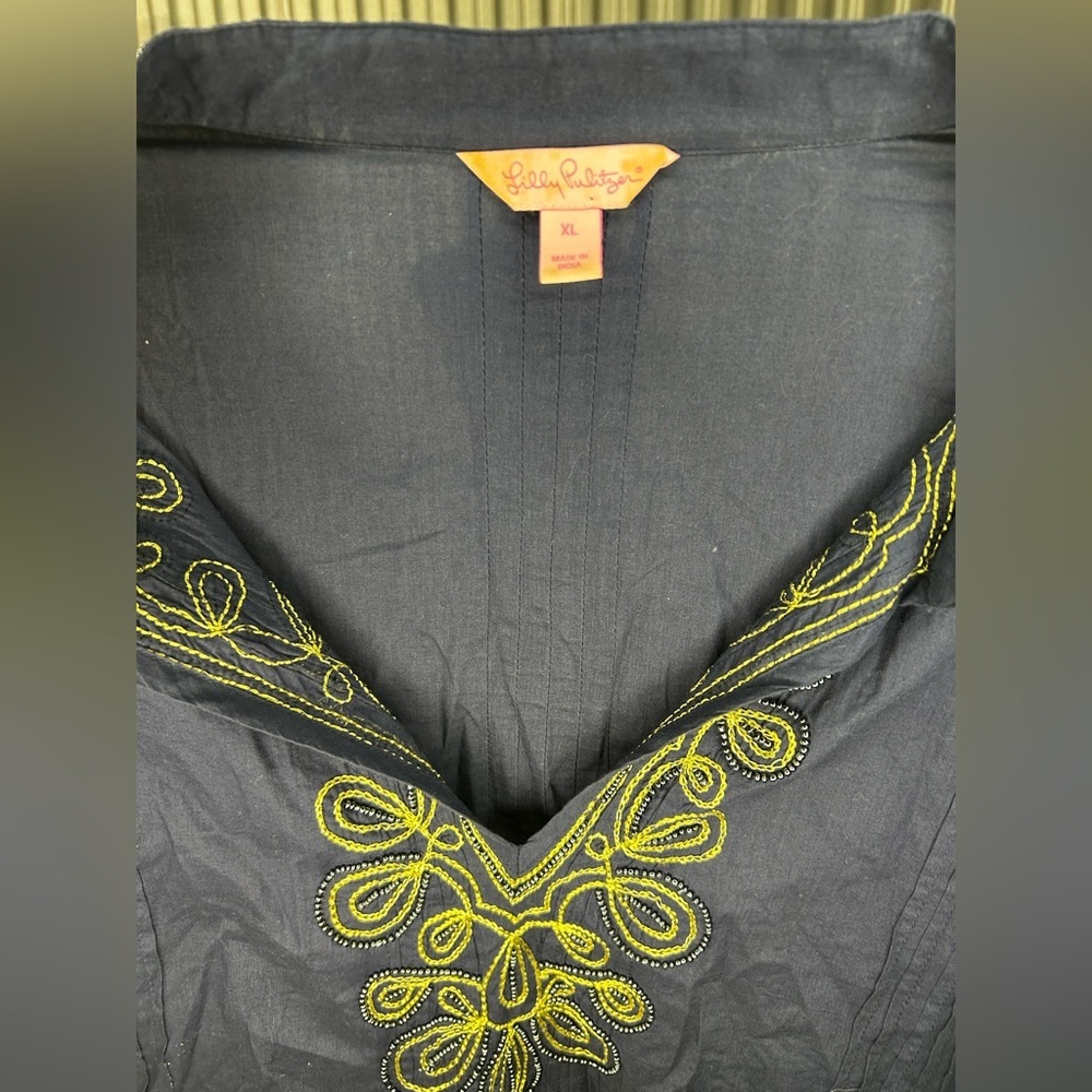 Women’s Lilly Pulitzer Blue Gold Long Sleeve Midi Bohemian Dress Designer XL - Picture 3 of 4